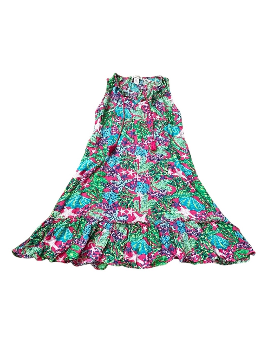 Stella Parker Sleeveless Dress Ruffle Hem Tropical Summer Vacation Beach